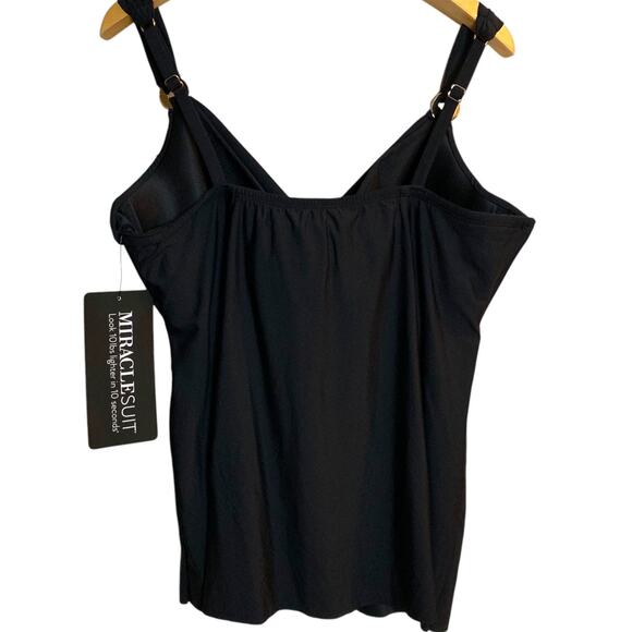 Miraclesuit Top NWT Women's Size 38DD Black Solid Plunge Tankini SwimTop - Picture 3 of 8